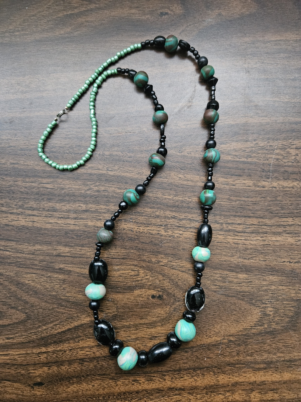 Black and Teal Beaded Women's Necklace by